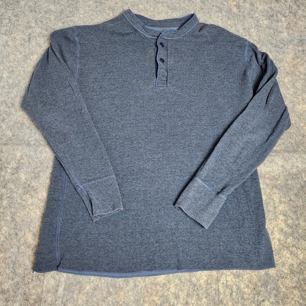 LL Bean River Driver Shirt Men L Blue Heathered Two Layer Wool Blend Henley